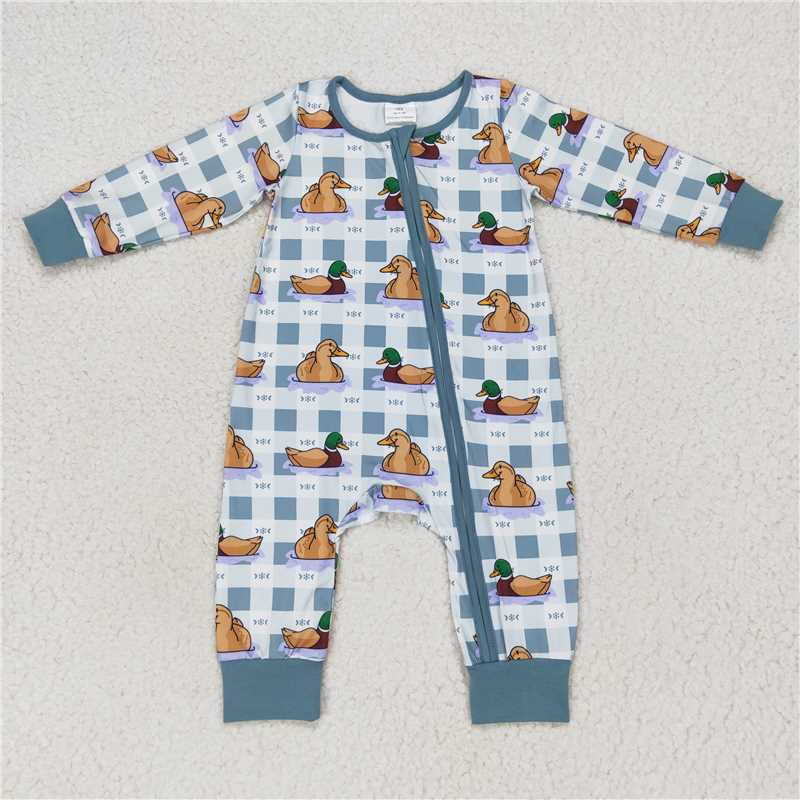 Baby Kids durk blue Embroidery Sibling Rompers Clothes Set