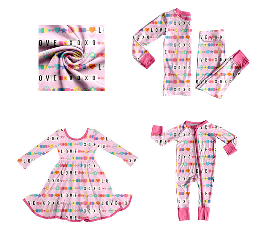25.8.28 custom each style moq 5eta 4-6week Sibling Sisters LOVE pink baby girl long sleeve pants sets and dress and rompers match family design