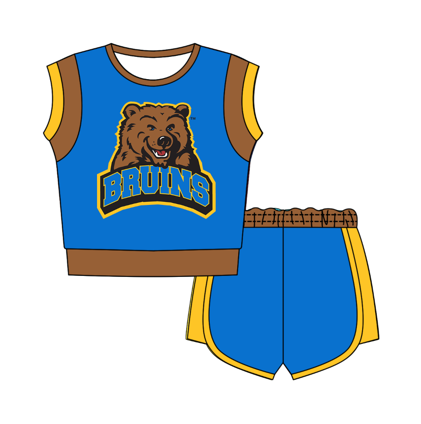 Custom moq 5 mix size milk silk summer teams Blue Sleeveless O-Neck Top And Shorts Set Cute And Comfortable Kids' Outfit