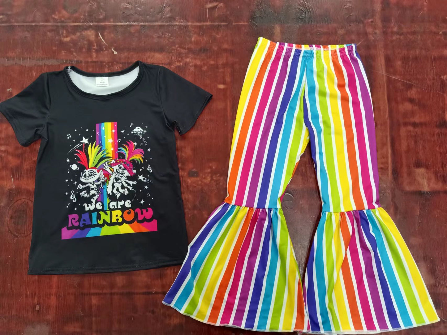 custom moq 5 eta 5weeks mix size Girls black short sleeve colorful striped pants Suit