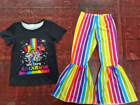 custom moq 5 eta 5weeks mix size Girls black short sleeve colorful striped pants Suit