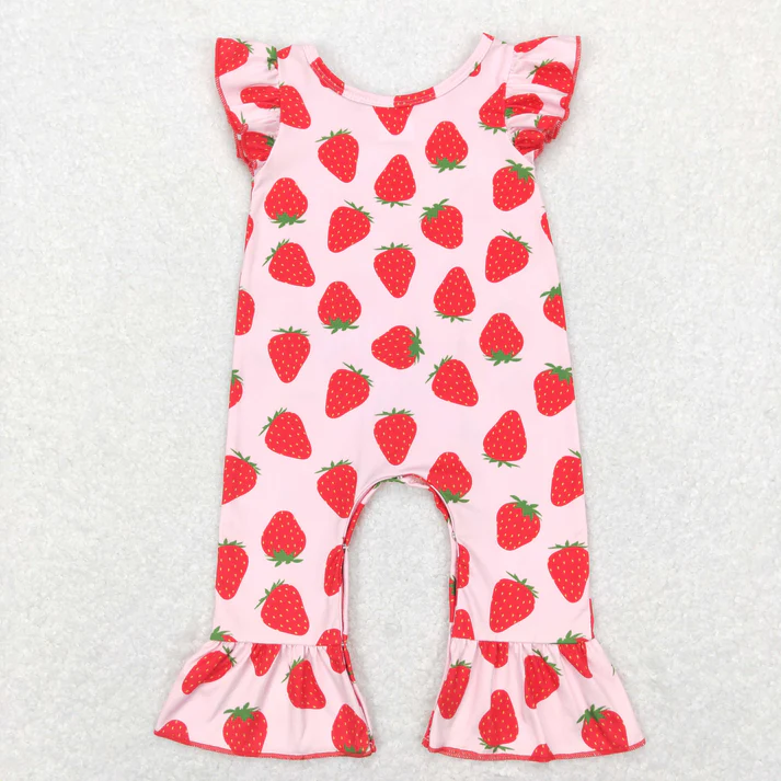 RTS Sibling baby girls clothes Strawberry short Sleeve pants set and dress and rompers