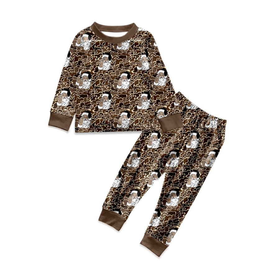Custom moq 5 mix size milk silk  long sleeve camo Santa 2 pc sets