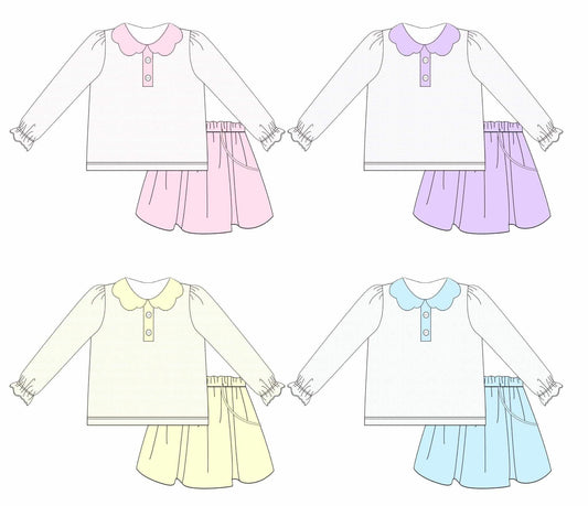 Custom moq 5 each style eta 6-7weeks baby girl clothes long sleeve skirts sets 4-25.9.4