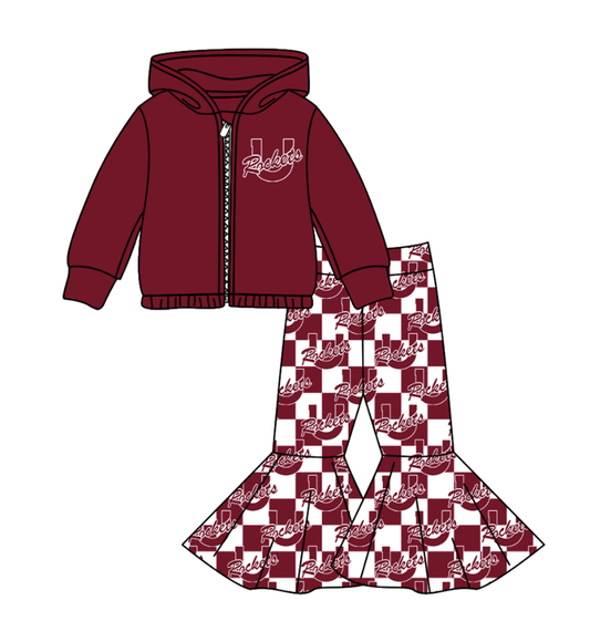 Custom moq 5 mix size milk silk summer teams baby girl clothes dark red hooded long sleeve pants sets-25.10.31