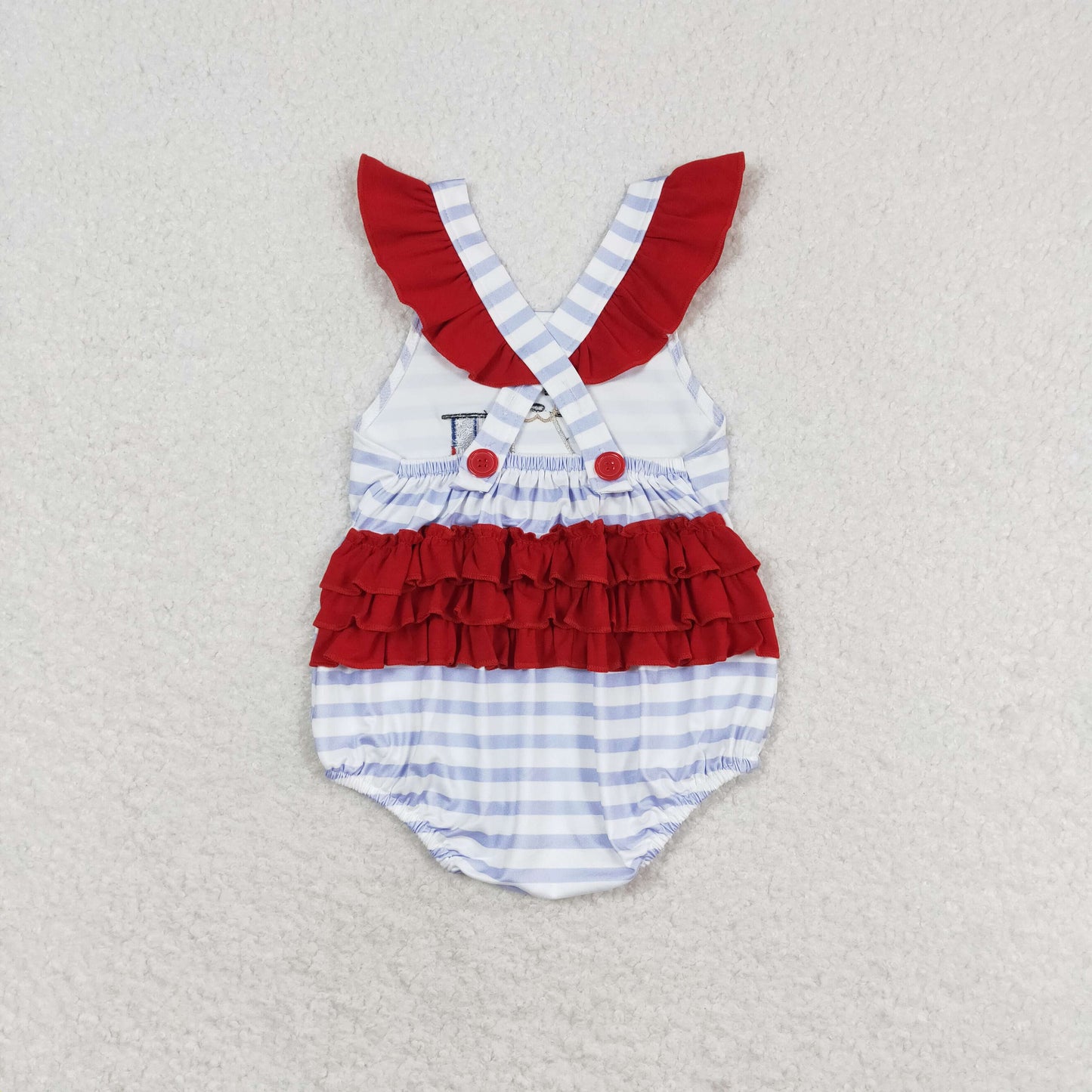 RTS NO MOQ（In Stock) embroidered puppy flag striped red lace vest jumpsuit