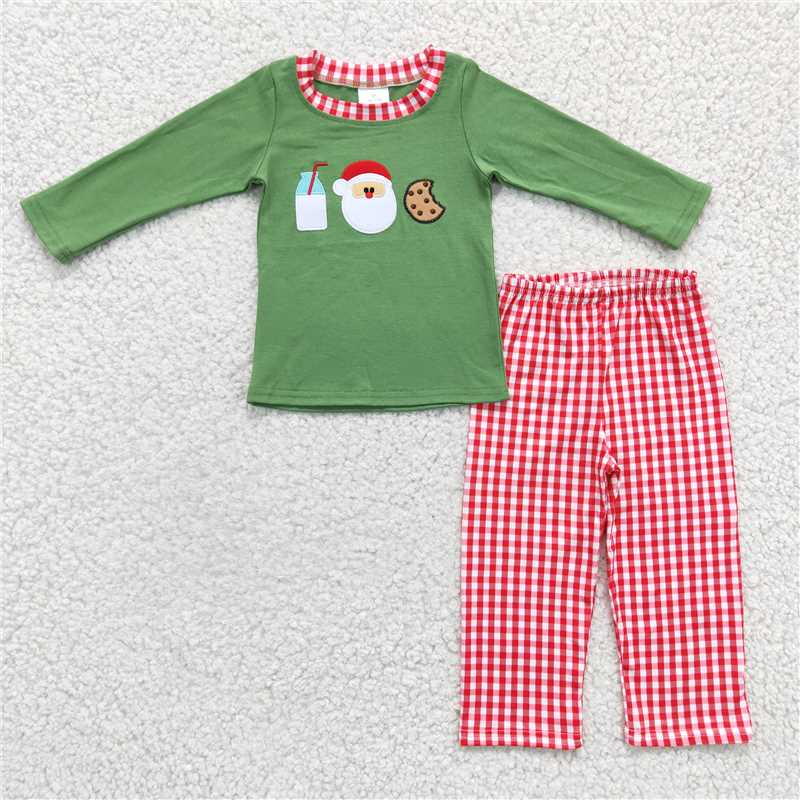 RTS NO MOQ baby girls clothes Christmas embroidery long sleeve Rompers Clothes Sets