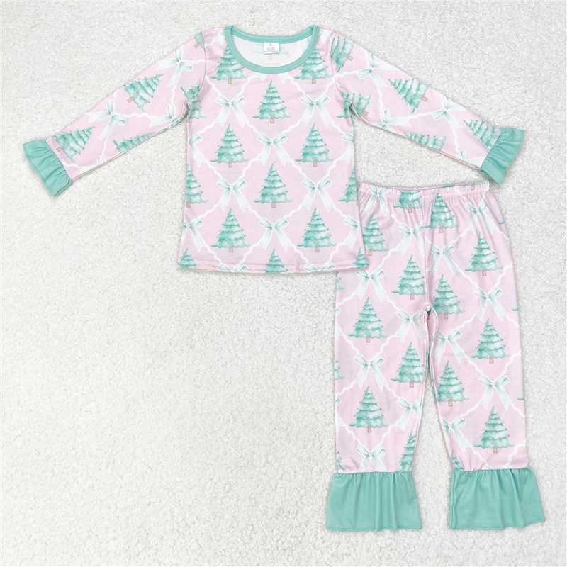 Baby Girls Christmas Trees Bows Collection - Pink Mint Ruffle Pajama Set & Dress