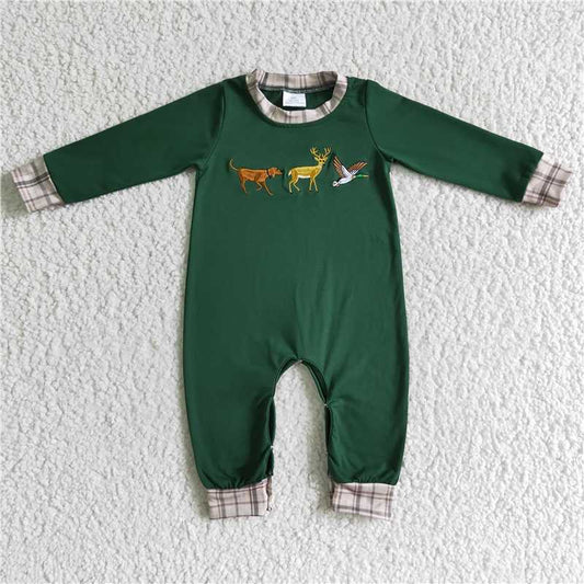 RTS NO MOQ（In Stock ) LR0107 Embroidered duck green long-sleeved jumpsuit