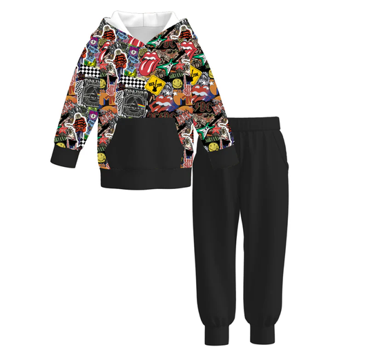 Custom moq 5 each style eta 6-7weeks baby girl clothes black long sleeve pants set