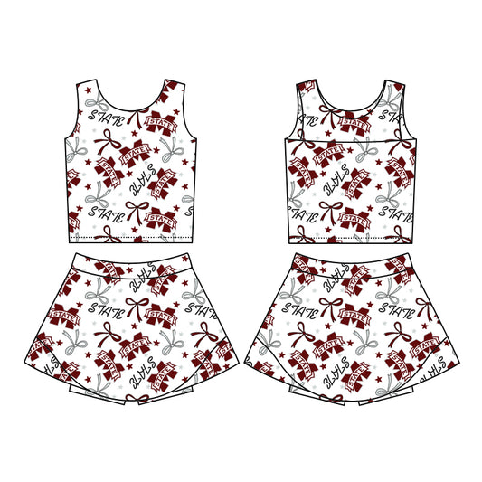 custom moq 3 eta 6-7weeks baby girls clothes team bow Sleevesless skirts Shorts Set