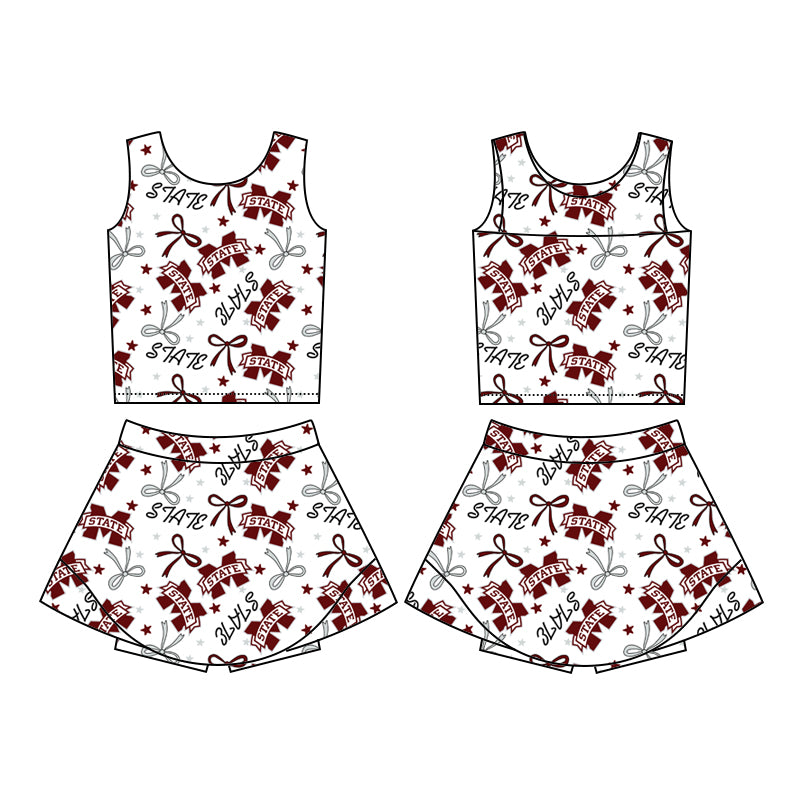 custom moq 3 eta 6-7weeks baby girls clothes team bow Sleevesless skirts Shorts Set