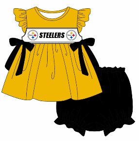 Custom summer teams baby girls clothes team yellow short sleeve shorts sets 3 and briefs sets and dress and rompers-25.7.23