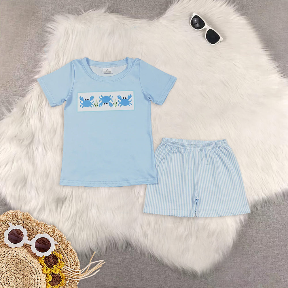 RTS NO MOQ girls clothes crab short-sleeved shorts suit & short-sleeved sets