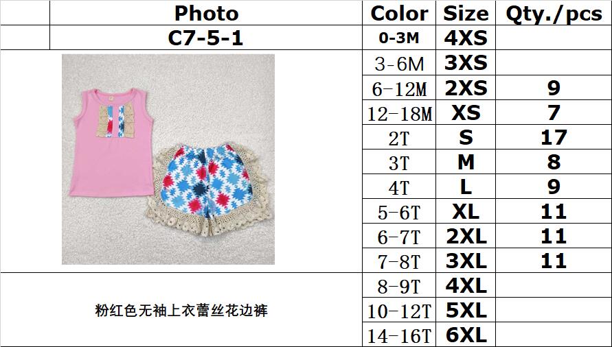 RTS NO MOQ C7-5-1 Pink sleeveless top and lace pants