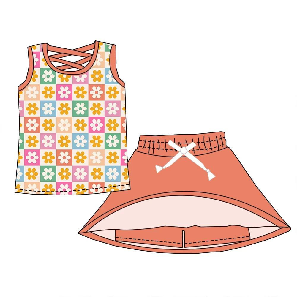 Custom moq 5 each style eta 6-7weeks baby girls summer floral sleeveless skirts shorts sets -25.7.24