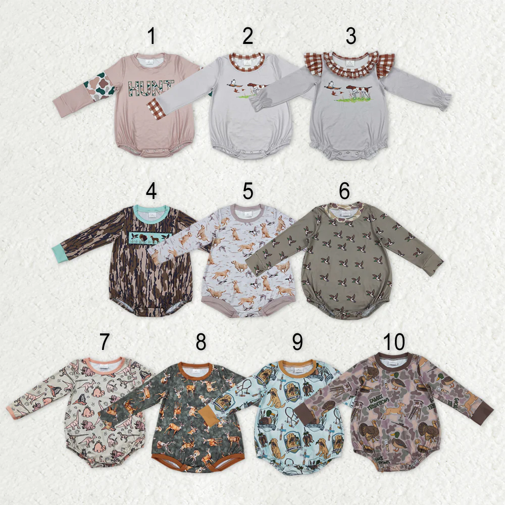 RTS NO MOQ Sibling baby boy girl clothes camouflage duck long-Sleeve rompers