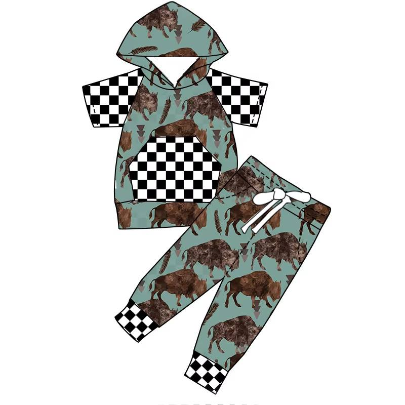 Custom moq 5 each style eta 6-7weeks baby boy clothes summer hooded short sleeve pants sets 6-25.7.24
