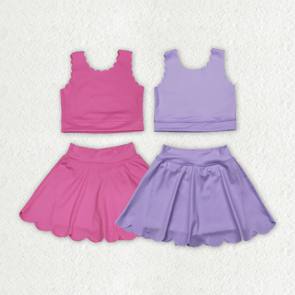 RTS NO MOQ Sibling baby girl clothes solid color skirt yoga sets