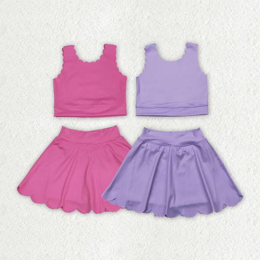 RTS NO MOQ Sibling baby girl clothes solid color skirt yoga sets