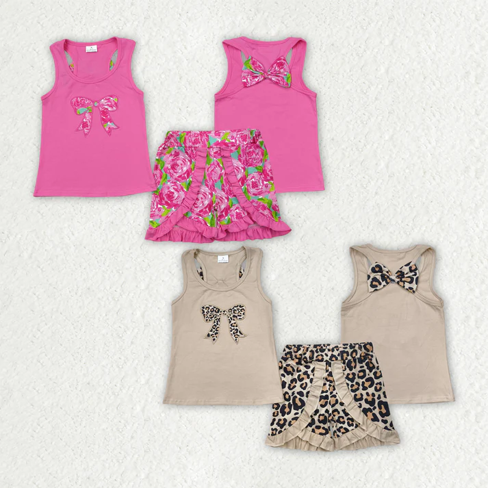 RTS Boys and girls Embroidery floral Short Sleeve Shorts sets