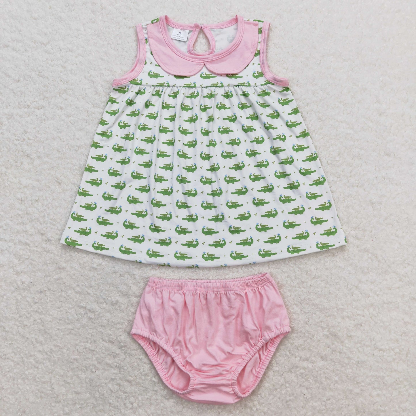 GBO0277 Crocodile doll collar white sleeveless pink briefs set
