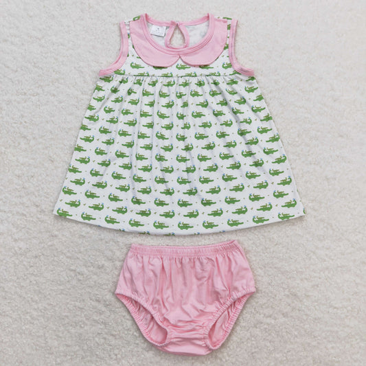 GBO0277 Crocodile doll collar white sleeveless pink briefs set