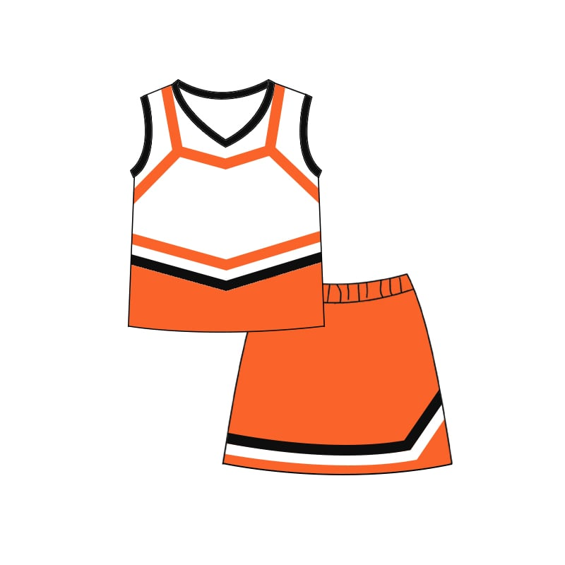 Custom moq 5 each style eta 6-7weeks baby girl clothes team orange white sleeveless skirts sets-25.7.22