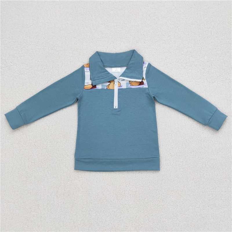 Baby Kids durk blue Embroidery Sibling Rompers Clothes Set