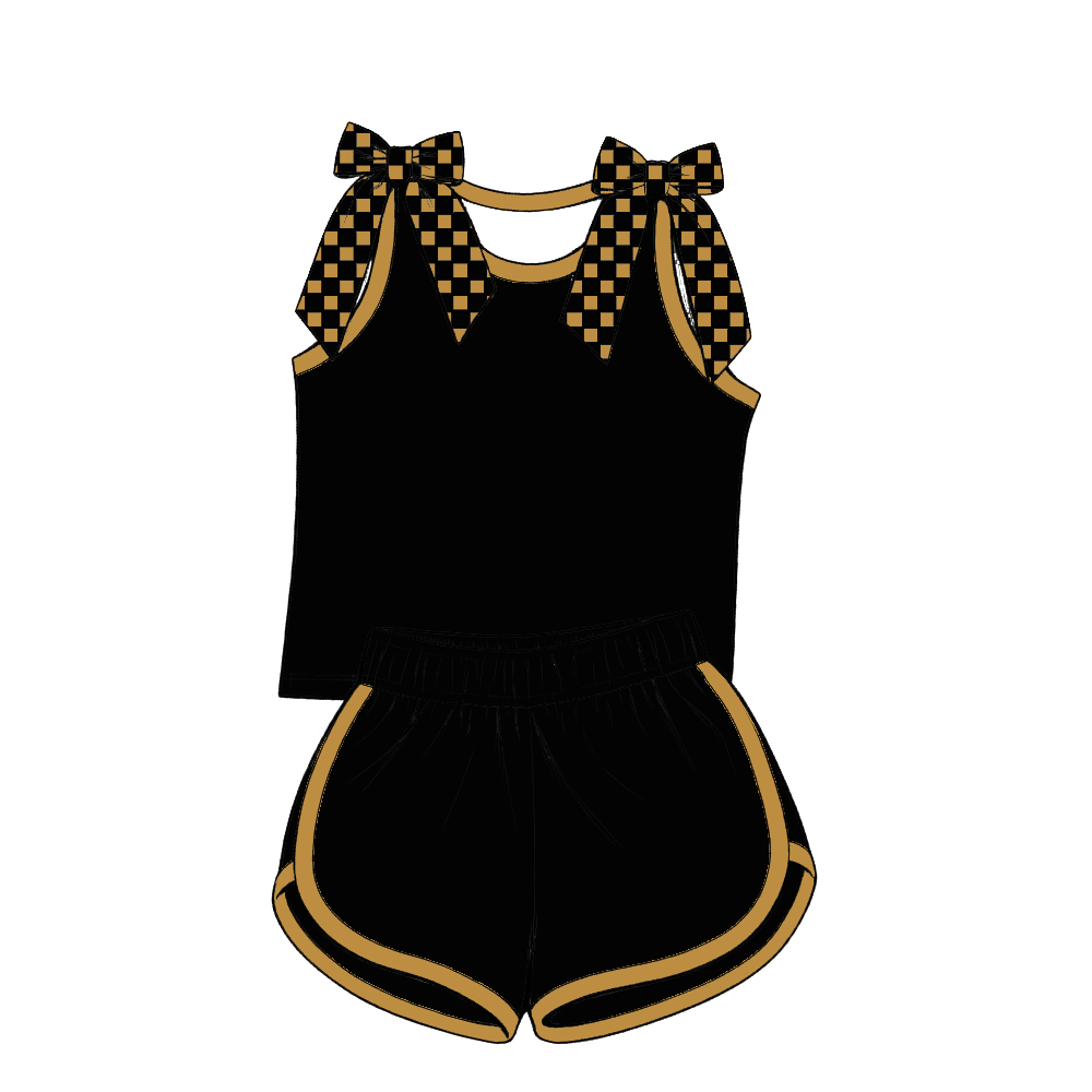 custom moq 5 mix size Baby Girls Black Bow Sleeveless Top Shorts Summer Casual Clothes Set