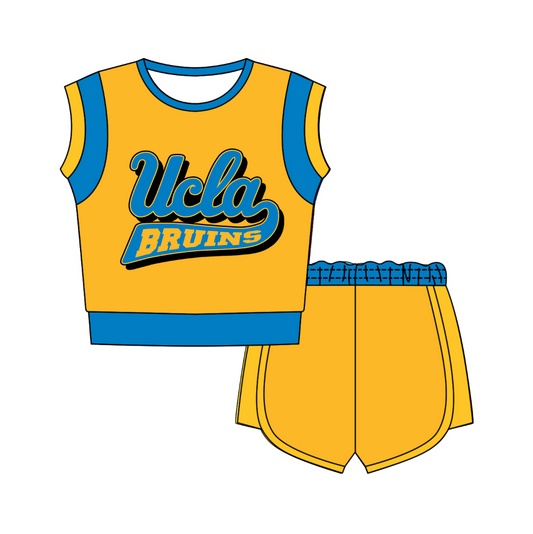 Custom moq 5 mix size milk silk summer teams Orange Sleeveless O-Neck Top And Shorts Set Cute And Comfortable Kids' Outfit