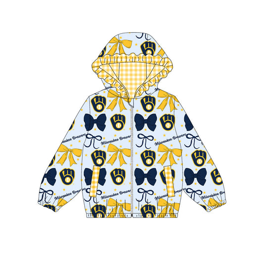 1002-Custom moq 8 mix size milk silk summer team baby girls clothes bow blue and yellow hooded long sleeve top-25.10.9