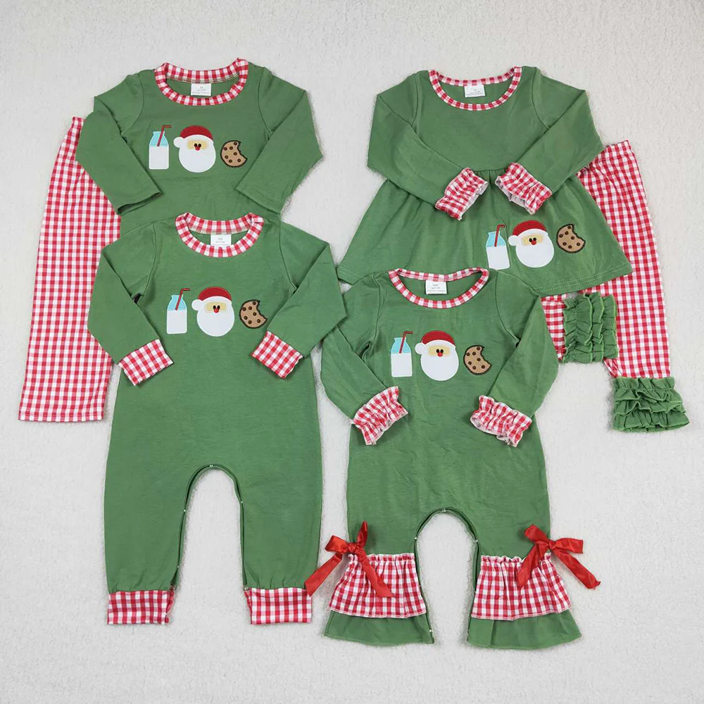 RTS NO MOQ baby girls clothes Christmas embroidery long sleeve Rompers Clothes Sets