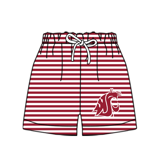 Custom moq 5 mix size milk silk summer teams Baby Red Striped Drawstring Shorts for Children Elastic Waist Kids Summer Shorts