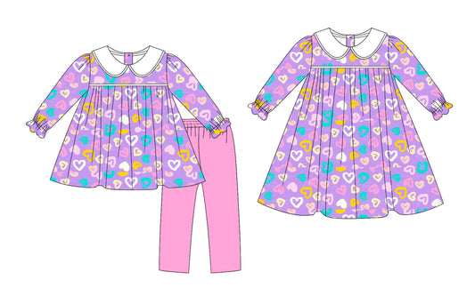 25.9.6 custom each style moq 5eta 4-6week Sibling Sisters love baby girl long sleeve pants sets and dress match family design