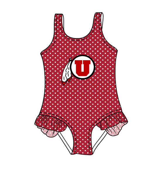 Custom moq 5 mix size milk silk summer teams Red Baby Girl Sleeveless Polka Dot Lace Onesie Swimsuit Cute Summer Beachwear for Little Girls