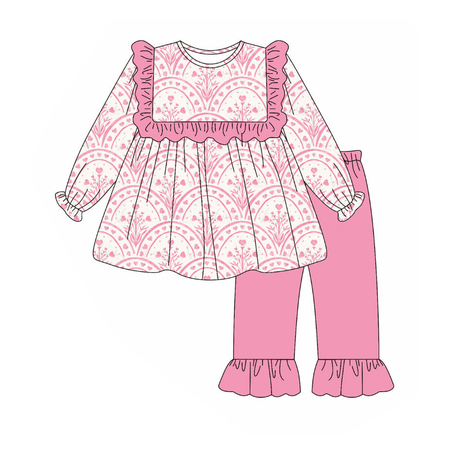 25.9.4 custom each style moq 5eta 4-6week Sibling Sisters love floral pink baby girl long sleeve pants sets and dress and rompers match family design
