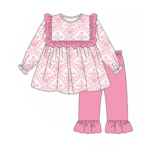 25.9.4 custom each style moq 5eta 4-6week Sibling Sisters love floral pink baby girl long sleeve pants sets and dress and rompers match family design