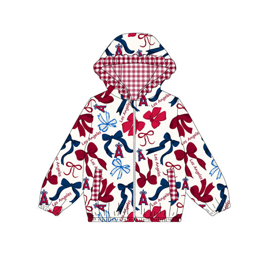 Custom moq 8 mix size milk silk summer team baby girls clothes bow dark red blue hooded long sleeve top-25.9.19