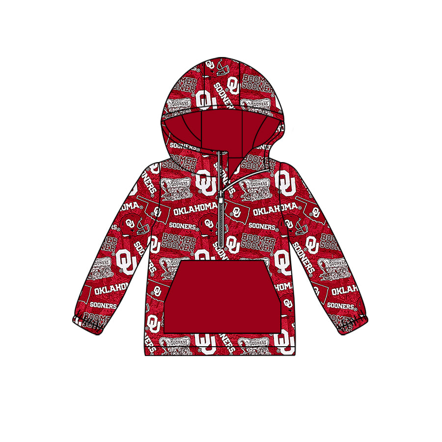 custom moq 5 tat about 6-8week Red hooded zip-up yellow long-sleeved pullover