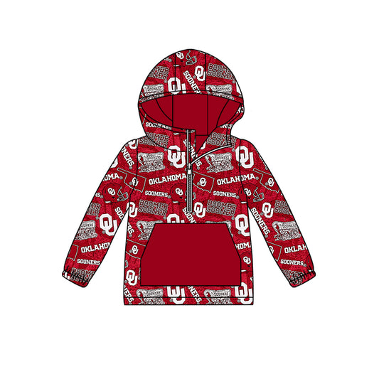 custom moq 5 tat about 6-8week Red hooded zip-up yellow long-sleeved pullover