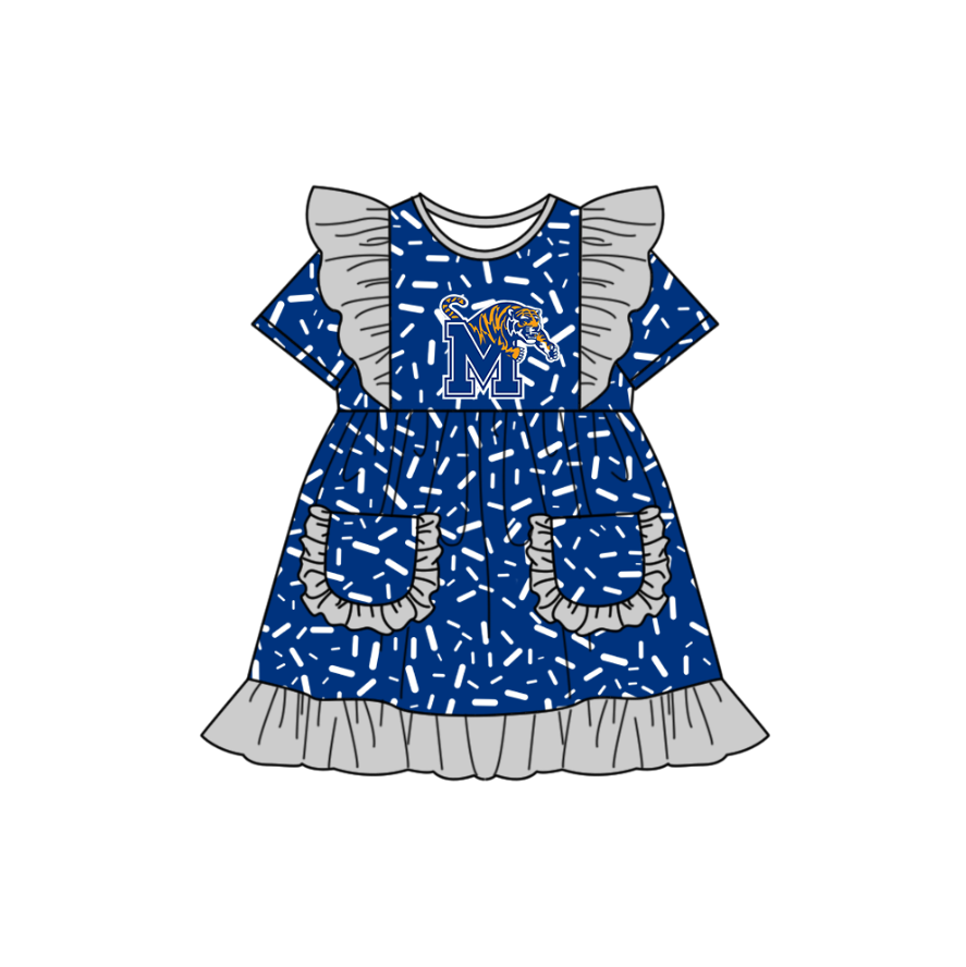 Custom moq 5 mix size milk silk summer teams baby girl clothes blue short sleeve dress and rompers series