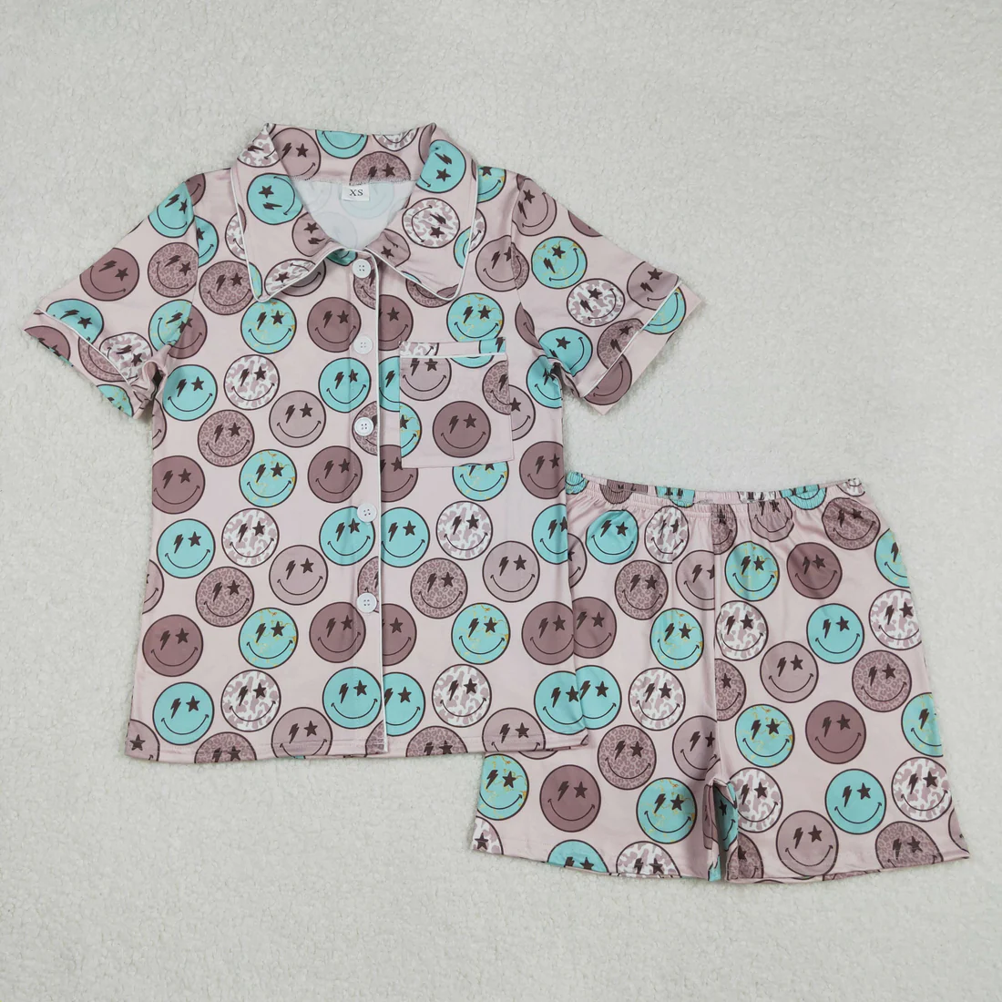 RTS NO MOQ Sibling Adult Girls Button Cardigan Short Sleeve Shorts Pajama Set: Leopard & Geometric Stripes
