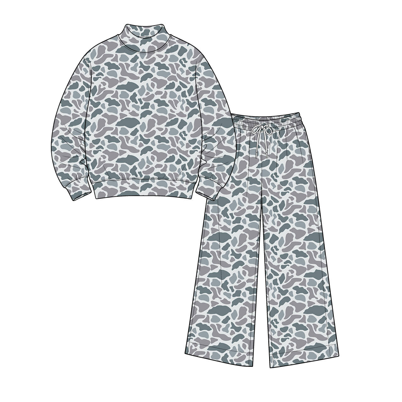 pre order no moq TESC0102 High Neck Baby Kids Camo Print  Long Sleeve Top Pant Casual Clothes Set