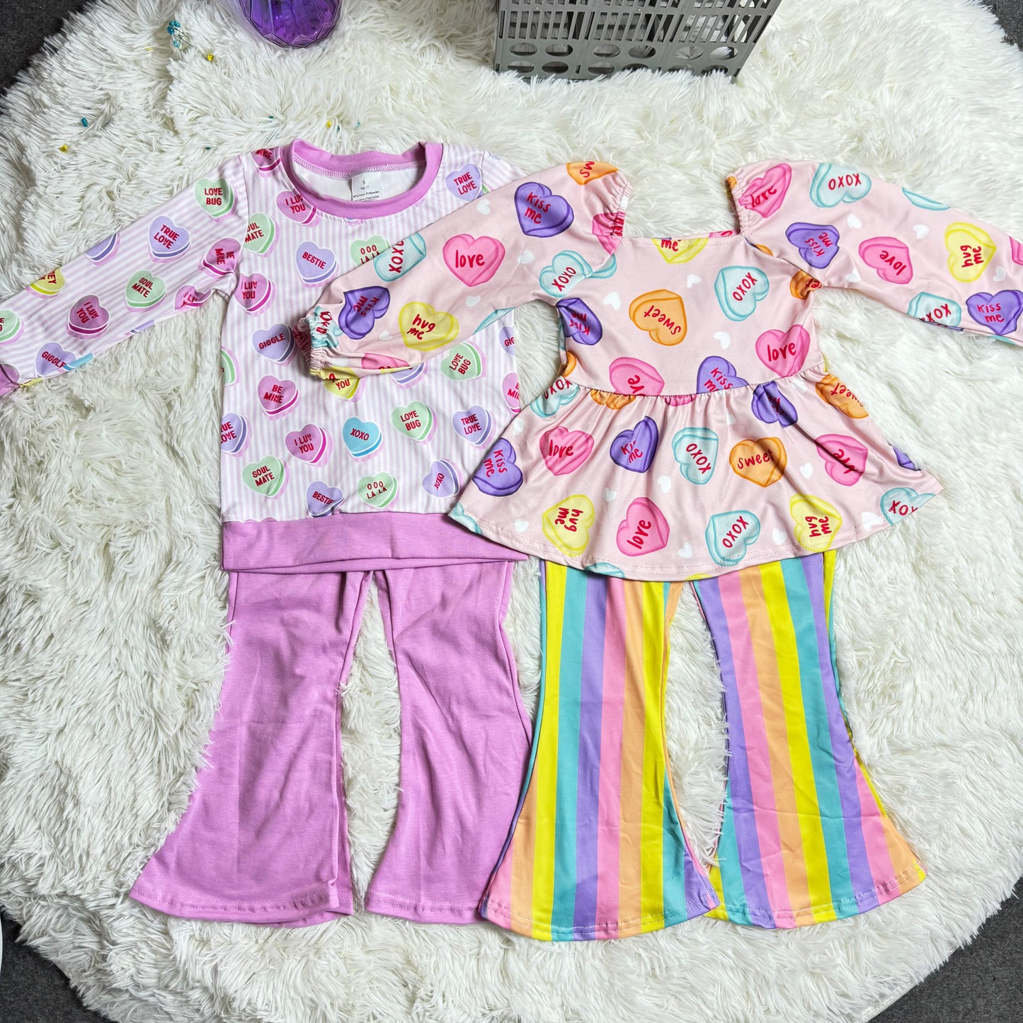 RTS NO MOQ Sibling Baby girls Clothes Valentine love long-sleeved pants sets