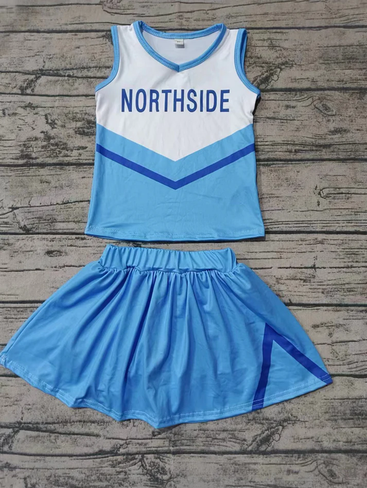 Custom moq 5 each style eta 6-7weeks baby girl clothes team blue sleeveless skirts sets-25.8.6