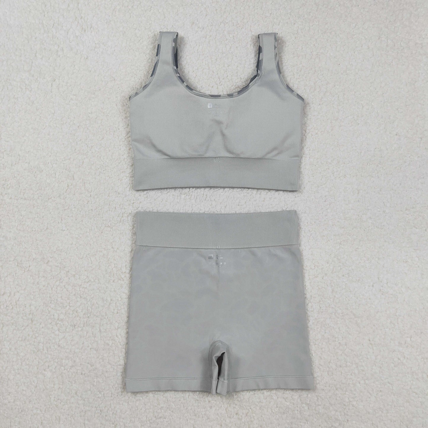 RTS NO MOQ（In Stock) GT1188+SS0643 Adult Women's Gray Camouflage Vest Shorts set