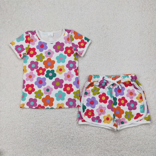 RTS NO MOQ GSSO2142 Colorful flower white short-sleeved shorts set
