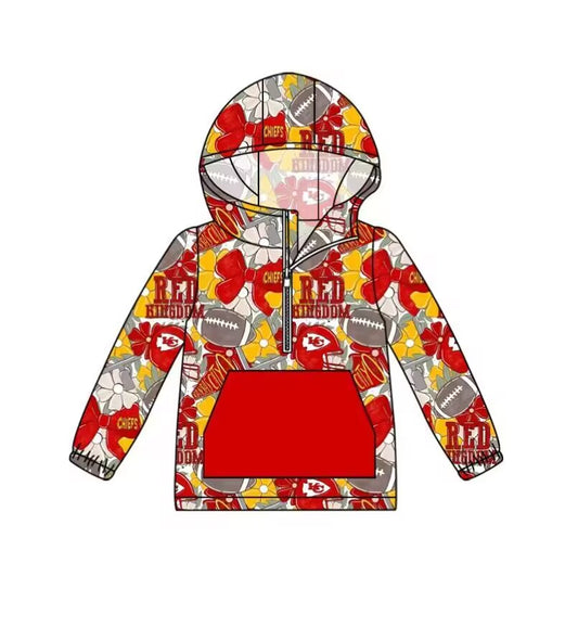Custom moq 3 eta 6-7weeks team baby boys clothes KC red hooded long sleeve top