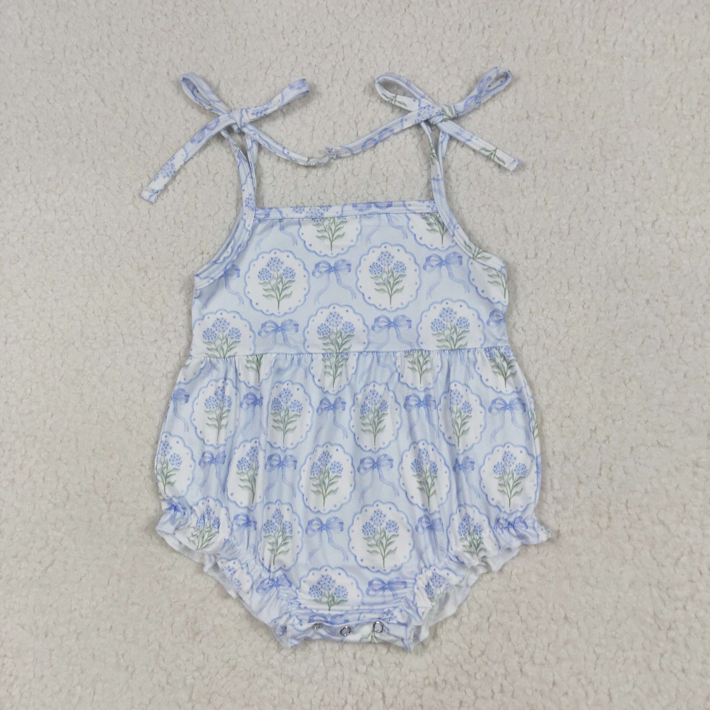 RTS NO MOQ SR3117 Flower bouquet blue bow pattern vest bodysuit